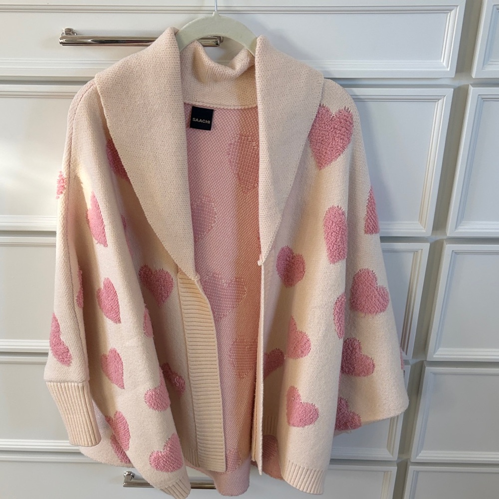 SAACHI Pink Heart Pattern Sweater Poncho